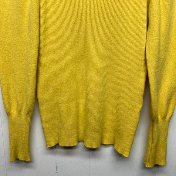 Lolla Rose Puff Shoulder Women's Ribbed Yellow Sweater Size Medium Stretch - Picture 4 of 10